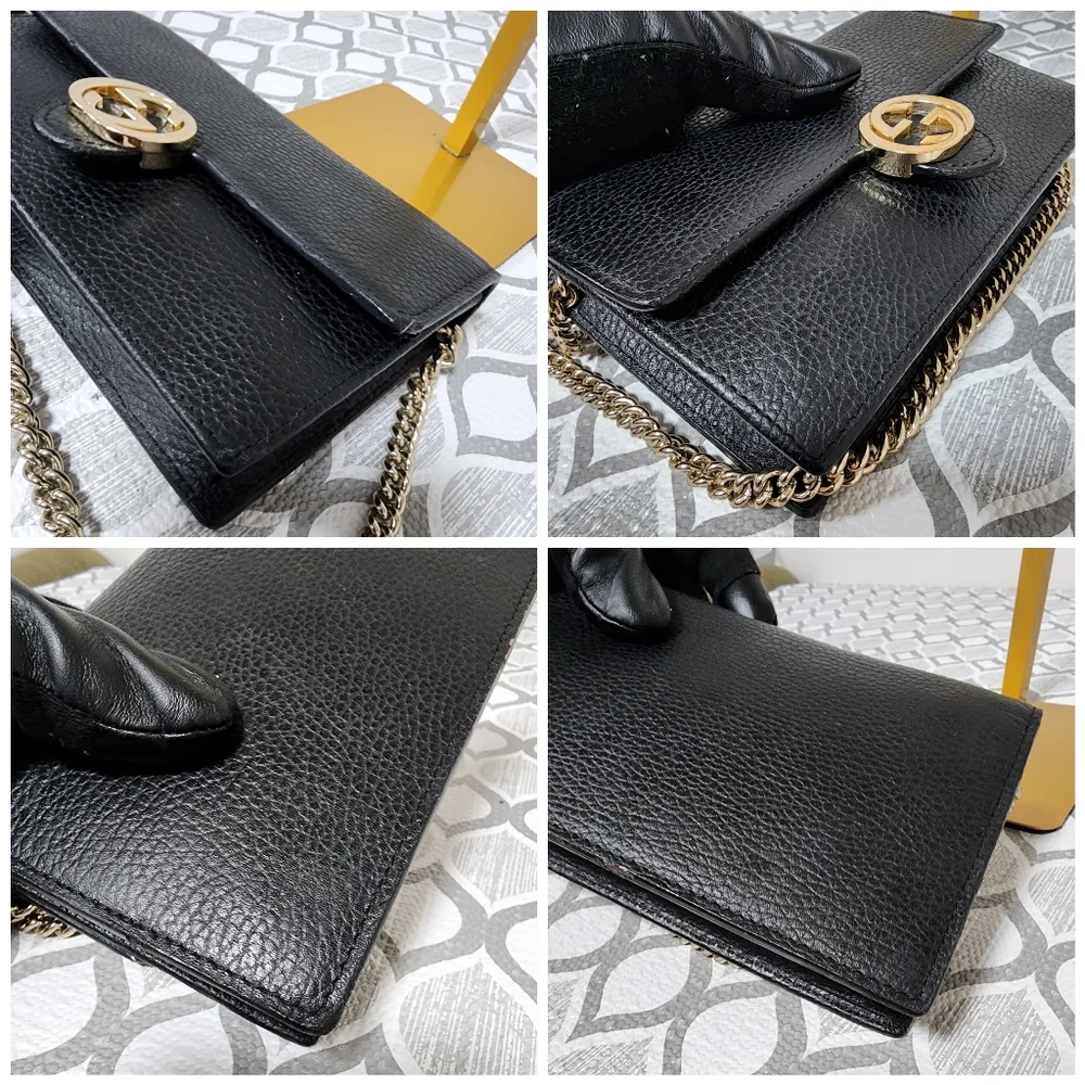 GUCCI Dollar Calfskin Interlocking G Chain Wallet On Chain Black - Picture 12 of 13